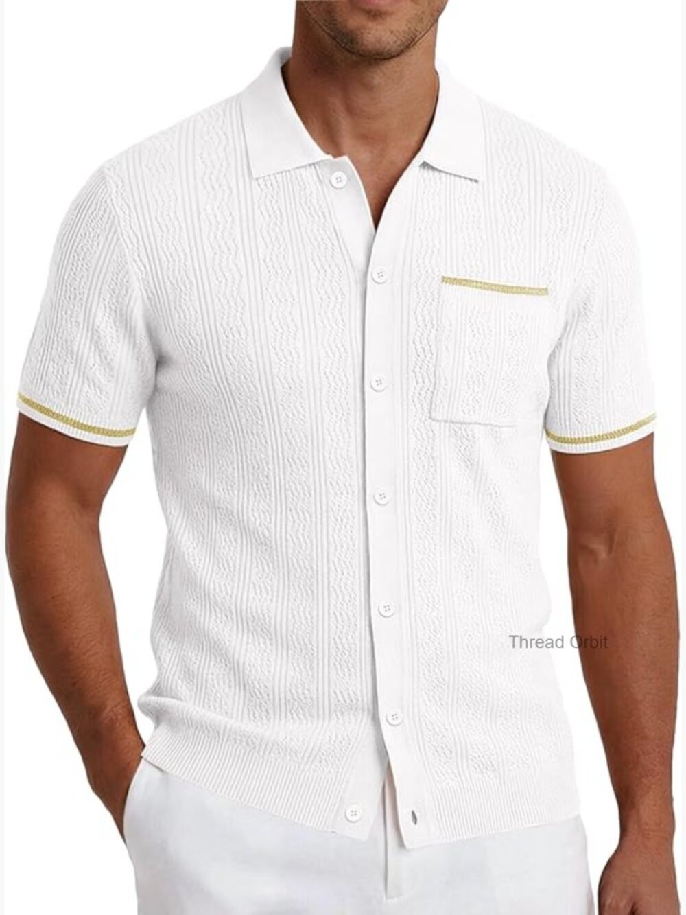 Vintage Short Sleeve Knit Polo Shirt Casual Beach Button Down Top